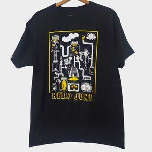 Hello June Mens L T Shirt Black Indie Rock Band Music Plumbing Bees Short Sleeve